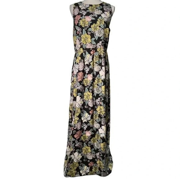 LOFT Black Floral Sleeveless Maxi Dress with Side Slits Size 14 - Picture 1 of 15
